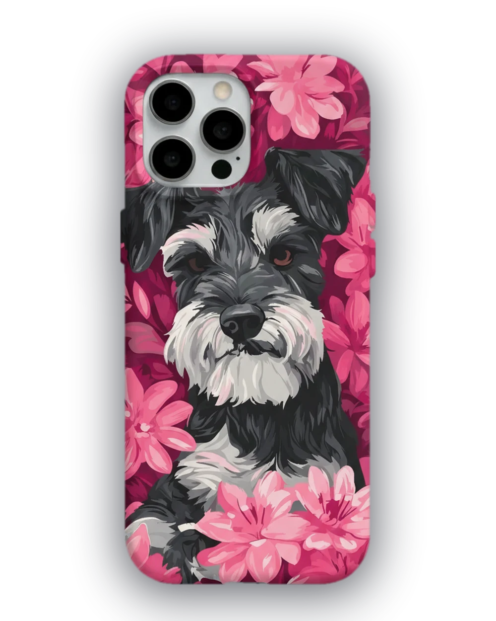 Pembe Çiçekler Schnauzer telefon kılıfı