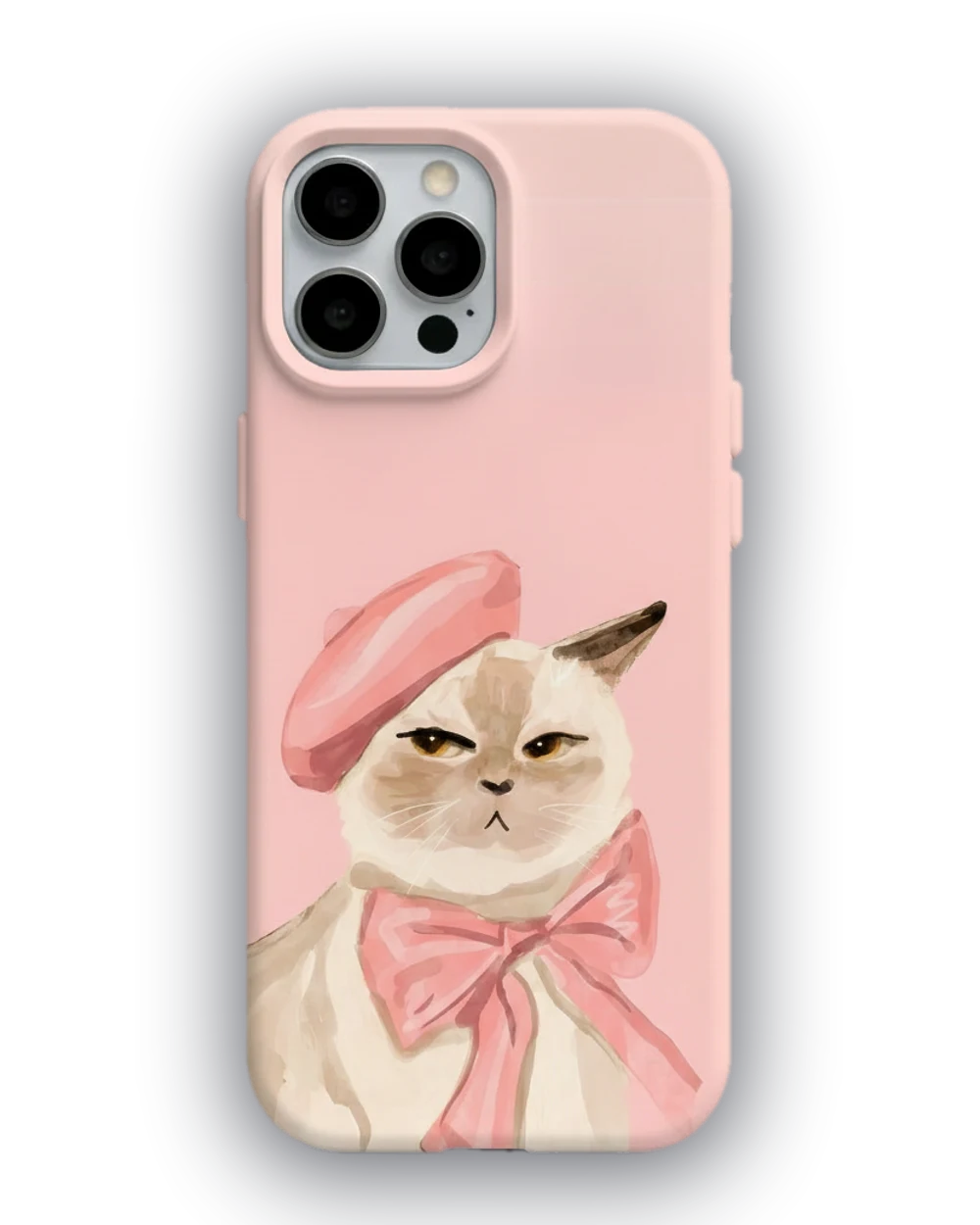 Pembe Bereli Kedi telefon kılıfı